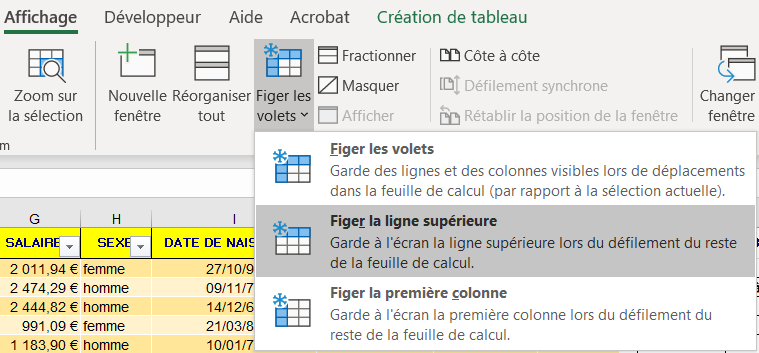 Microsoft Excel – Figer les volets (verrouiller l’affichage de lignes et/ou de colonnes d’un tableau)